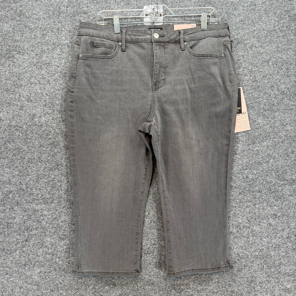 NYDJ Slim Straight Crop Jeans Womens 14P Gray Curves 360 Stretch‎ Denim NEW